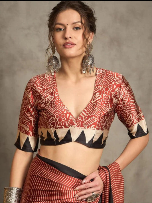 Crimson Echoes: The Modern Heritage ajrakh Saree