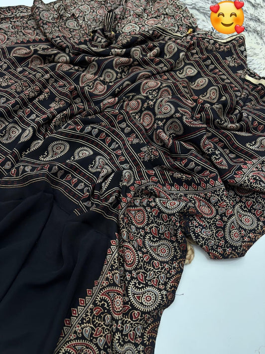 Ajrakh SMALL KERI Saree