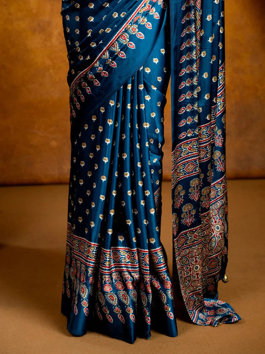 TEAL COLOR LOTUS STYLE PREMIUM STYLIH SAREE